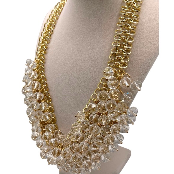 ONE LEFT! ❤️ Clear Crystal Bauble Bib Statement Necklace - Picture 2 of 5